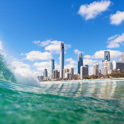 Blue waves rolling on Surfers Paradise beach, QLD, Australia