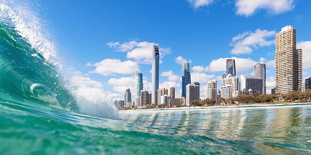 Blue waves rolling on Surfers Paradise beach, QLD, Australia