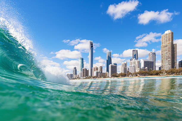 Blue waves rolling on Surfers Paradise beach, QLD, Australia Blue waves rolling on Surfers Paradise beach, QLD, Australia
